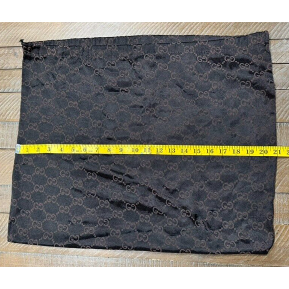 Vintage Gucci Monogram GG Print Satin Brown Drawstring Dust Bag - Large 17”x 21” - Picture 2 of 4